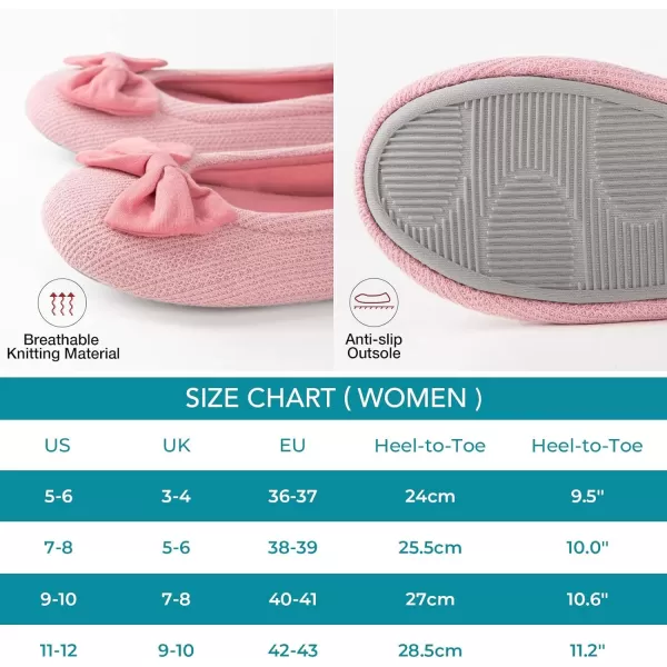 HomeTop Women's Comfy Cotton Knit Memory Foam Ballerina Slippers Light Weight Terry Cloth House Shoes w/Stretchable Heel Design