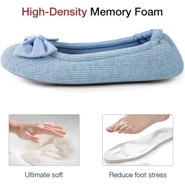 HomeTop Women's Comfy Cotton Knit Memory Foam Ballerina Slippers Light Weight Terry Cloth House Shoes w/Stretchable Heel Design
