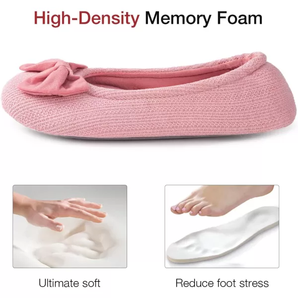 HomeTop Women's Comfy Cotton Knit Memory Foam Ballerina Slippers Light Weight Terry Cloth House Shoes w/Stretchable Heel Design