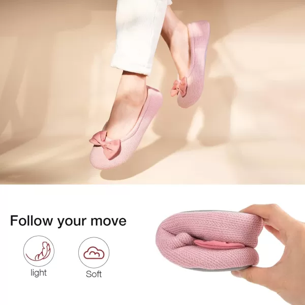 HomeTop Women's Comfy Cotton Knit Memory Foam Ballerina Slippers Light Weight Terry Cloth House Shoes w/Stretchable Heel Design