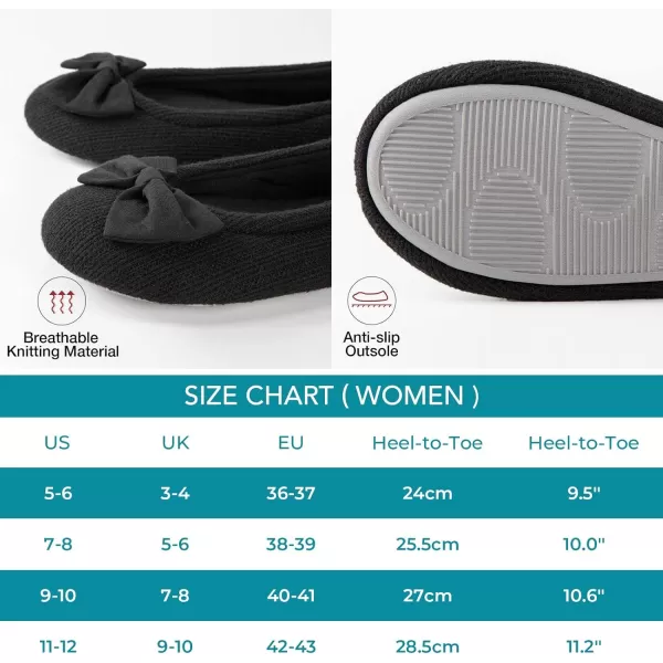 HomeTop Women's Comfy Cotton Knit Memory Foam Ballerina Slippers Light Weight Terry Cloth House Shoes w/Stretchable Heel Design