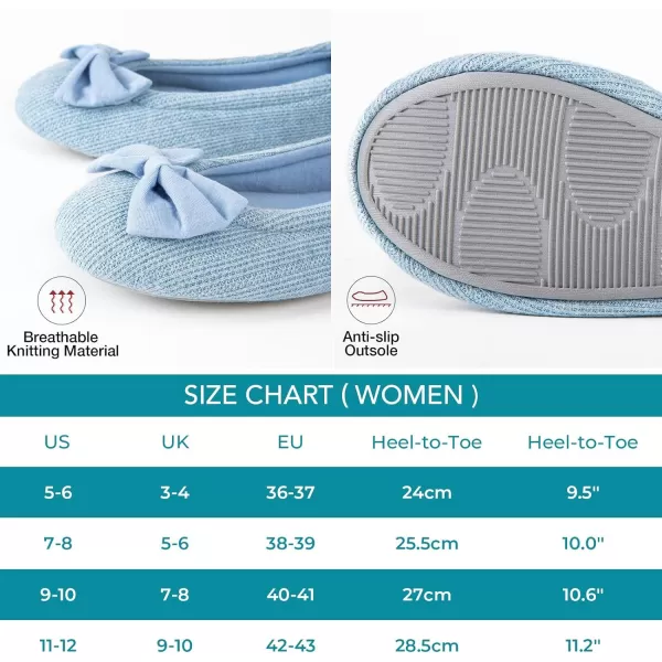HomeTop Women's Comfy Cotton Knit Memory Foam Ballerina Slippers Light Weight Terry Cloth House Shoes w/Stretchable Heel Design