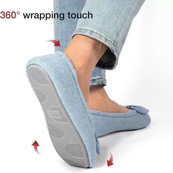 HomeTop Women's Comfy Cotton Knit Memory Foam Ballerina Slippers Light Weight Terry Cloth House Shoes w/Stretchable Heel Design