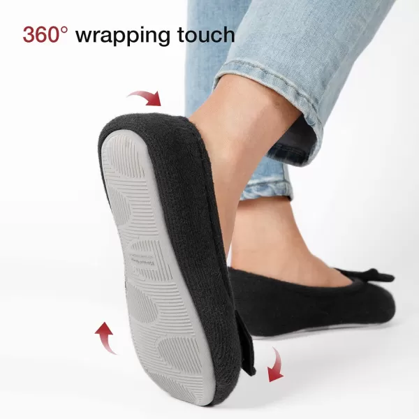 HomeTop Women's Comfy Cotton Knit Memory Foam Ballerina Slippers Light Weight Terry Cloth House Shoes w/Stretchable Heel Design