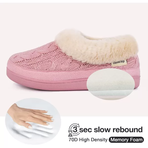 HomeTop Women's Cozy Cable Knit Memory Foam House Shoes Slipper with Fuzzy Plush Collar