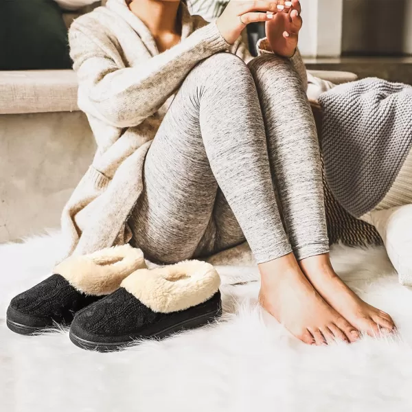 HomeTop Women's Cozy Cable Knit Memory Foam House Shoes Slipper with Fuzzy Plush Collar