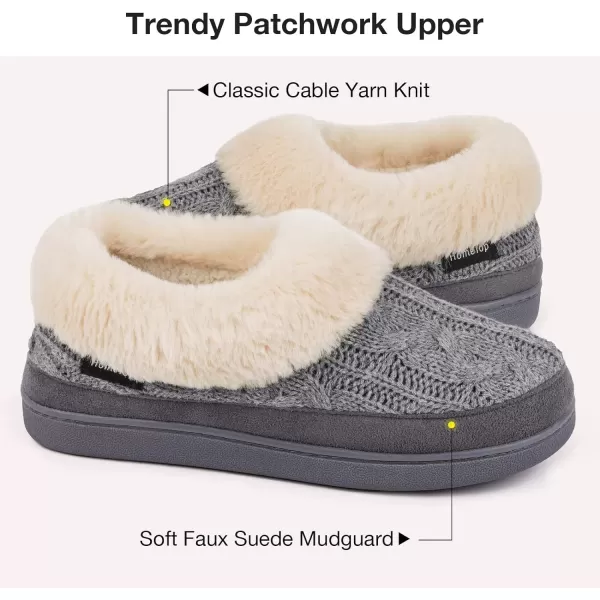 HomeTop Women's Cozy Cable Knit Memory Foam House Shoes Slipper with Fuzzy Plush Collar