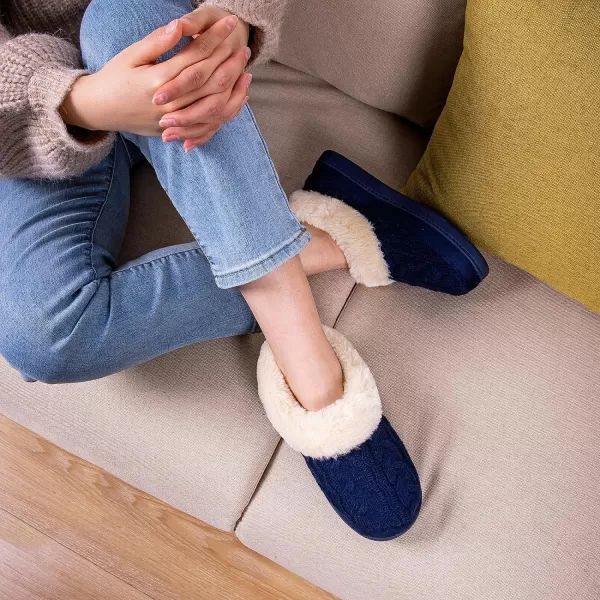 HomeTop Women's Cozy Cable Knit Memory Foam House Shoes Slipper with Fuzzy Plush Collar