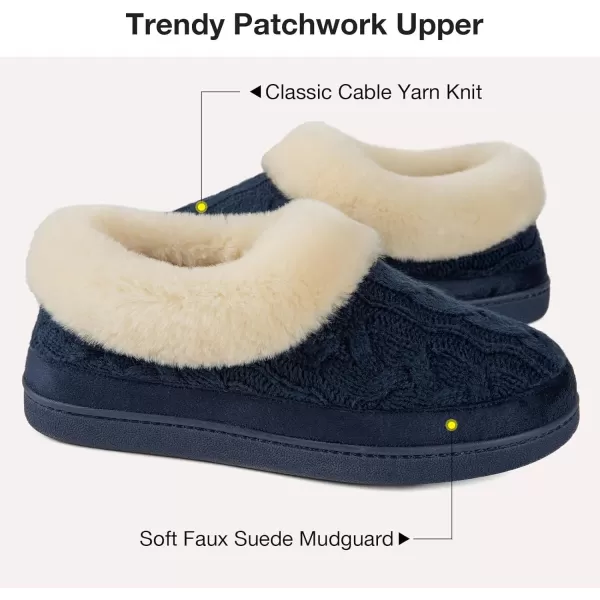 HomeTop Women's Cozy Cable Knit Memory Foam House Shoes Slipper with Fuzzy Plush Collar