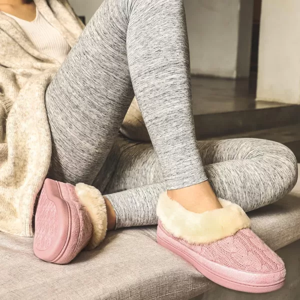 HomeTop Women's Cozy Cable Knit Memory Foam House Shoes Slipper with Fuzzy Plush Collar