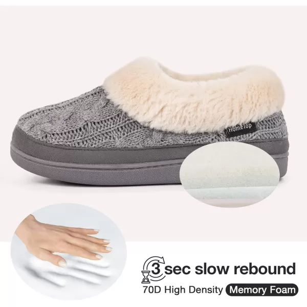 HomeTop Women's Cozy Cable Knit Memory Foam House Shoes Slipper with Fuzzy Plush Collar