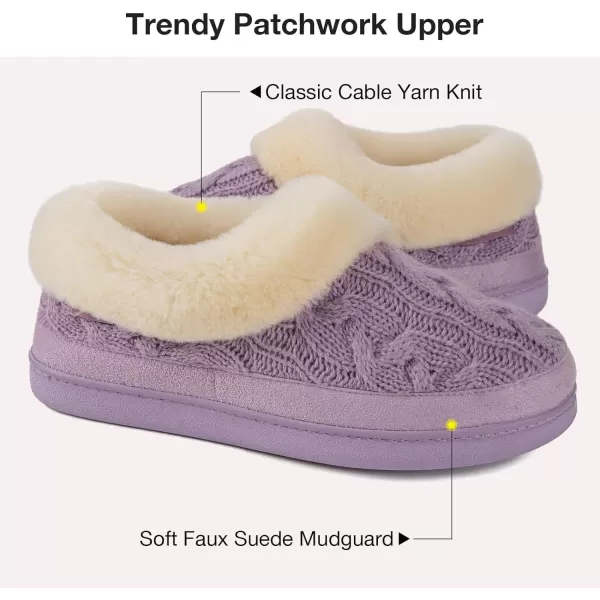 HomeTop Women's Cozy Cable Knit Memory Foam House Shoes Slipper with Fuzzy Plush Collar