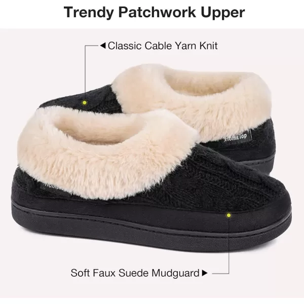 HomeTop Women's Cozy Cable Knit Memory Foam House Shoes Slipper with Fuzzy Plush Collar