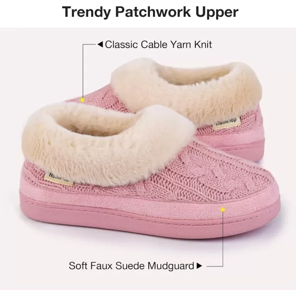 HomeTop Women's Cozy Cable Knit Memory Foam House Shoes Slipper with Fuzzy Plush Collar