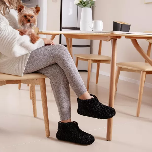 HomeTop Women's Fuzzy Bootie Slippers Warm Winter Indoor House Shoes with Teddy Fleece