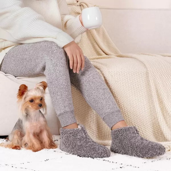 HomeTop Women's Fuzzy Bootie Slippers Warm Winter Indoor House Shoes with Teddy Fleece