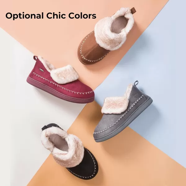HomeTop Women's Microsuede Fuzzy Sherpa Lining Memory Foam Ankle Bootie House Slippers