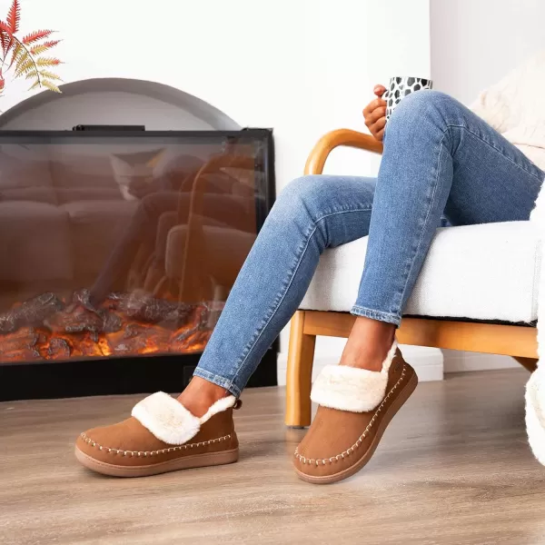 HomeTop Women's Microsuede Fuzzy Sherpa Lining Memory Foam Ankle Bootie House Slippers