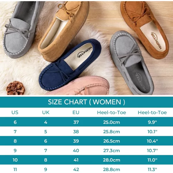 HomeTop Women's Moccasins House Slippers Indoor Outdoor Suede Faux Fur Rubber Sole Memory Foam House Shoes Sizes Breathable Microsuede Soft Home Slippers