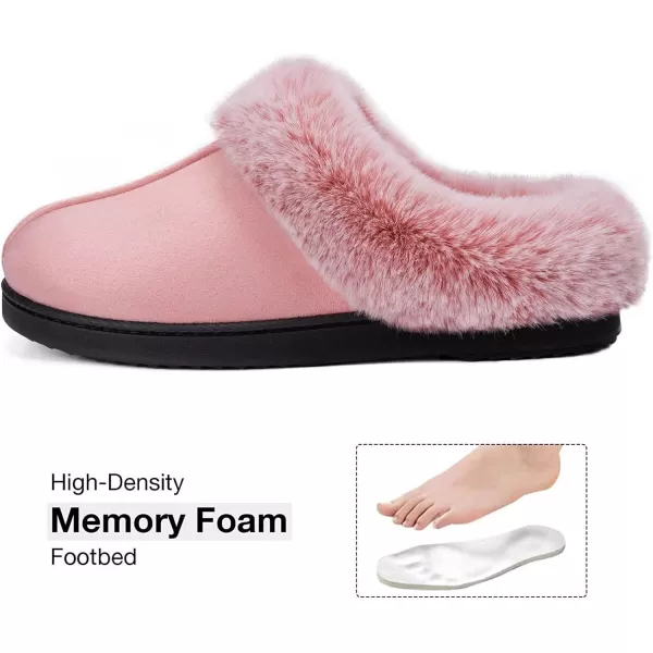 Women's Classic Microsuede Memory Foam Slippers Durable Rubber Sole with Warm Faux Fur Collar