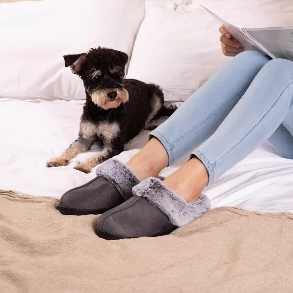 Women's Classic Microsuede Memory Foam Slippers Durable Rubber Sole with Warm Faux Fur Collar