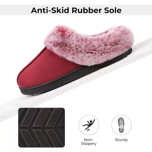 Women's Classic Microsuede Memory Foam Slippers Durable Rubber Sole with Warm Faux Fur Collar