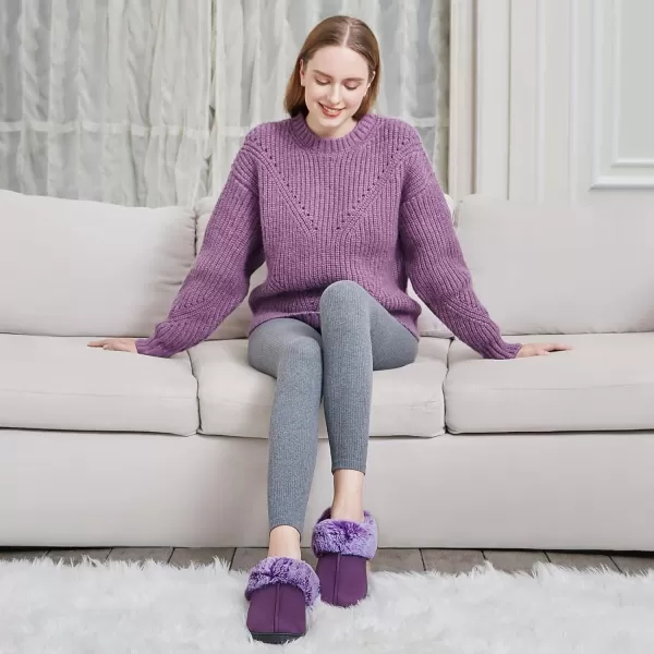 Women's Classic Microsuede Memory Foam Slippers Durable Rubber Sole with Warm Faux Fur Collar