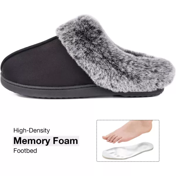 Women's Classic Microsuede Memory Foam Slippers Durable Rubber Sole with Warm Faux Fur Collar