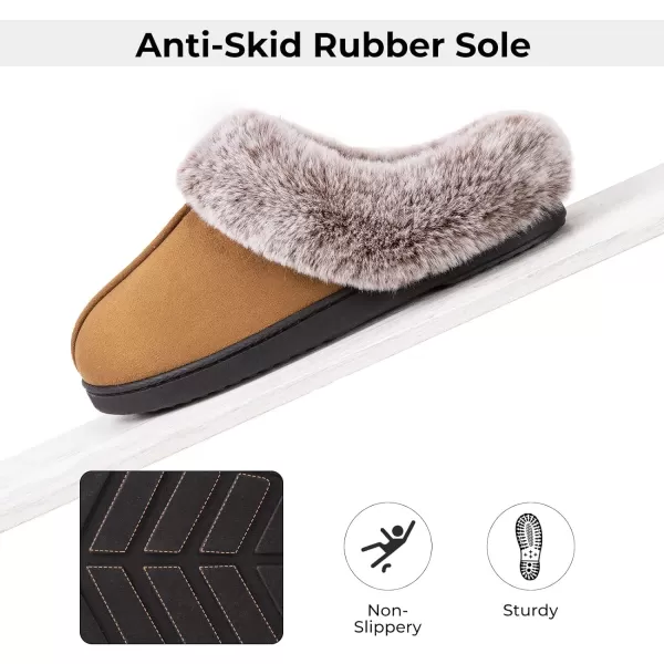 Women's Classic Microsuede Memory Foam Slippers Durable Rubber Sole with Warm Faux Fur Collar