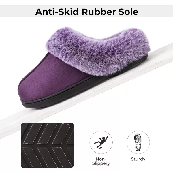 Women's Classic Microsuede Memory Foam Slippers Durable Rubber Sole with Warm Faux Fur Collar