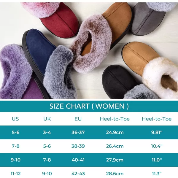 Women's Classic Microsuede Memory Foam Slippers Durable Rubber Sole with Warm Faux Fur Collar