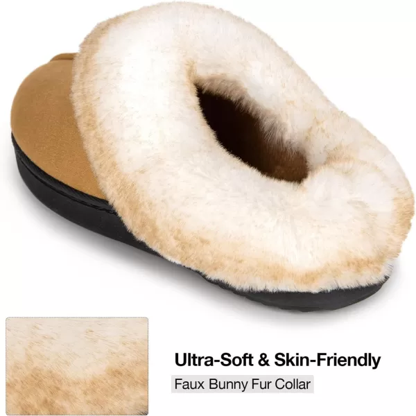 Women's Classic Microsuede Memory Foam Slippers Durable Rubber Sole with Warm Faux Fur Collar