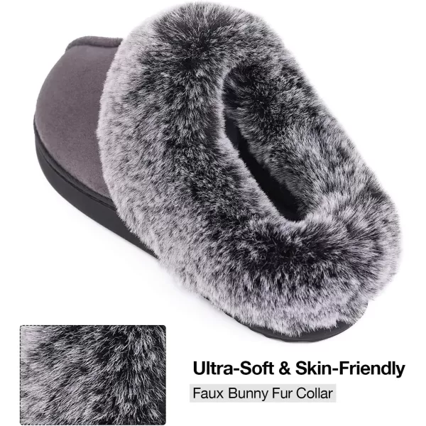 Women's Classic Microsuede Memory Foam Slippers Durable Rubber Sole with Warm Faux Fur Collar