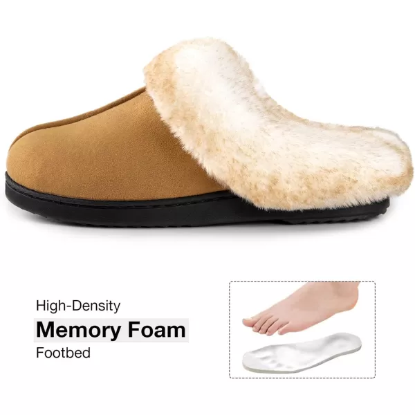 Women's Classic Microsuede Memory Foam Slippers Durable Rubber Sole with Warm Faux Fur Collar