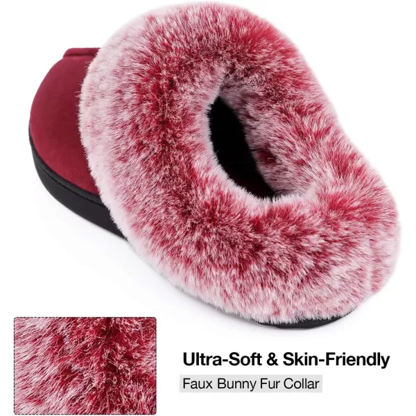 Women's Classic Microsuede Memory Foam Slippers Durable Rubber Sole with Warm Faux Fur Collar
