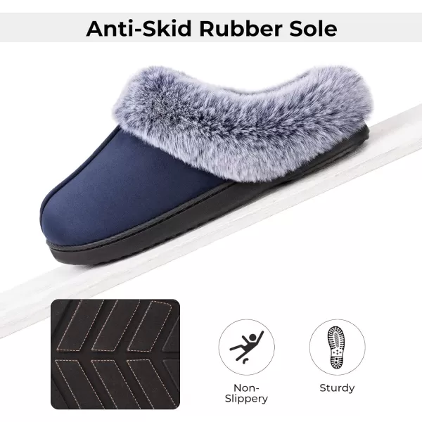 Women's Classic Microsuede Memory Foam Slippers Durable Rubber Sole with Warm Faux Fur Collar