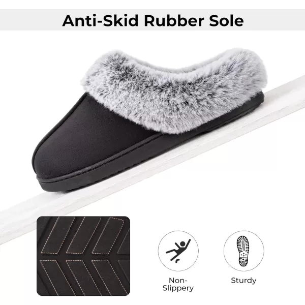 Women's Classic Microsuede Memory Foam Slippers Durable Rubber Sole with Warm Faux Fur Collar
