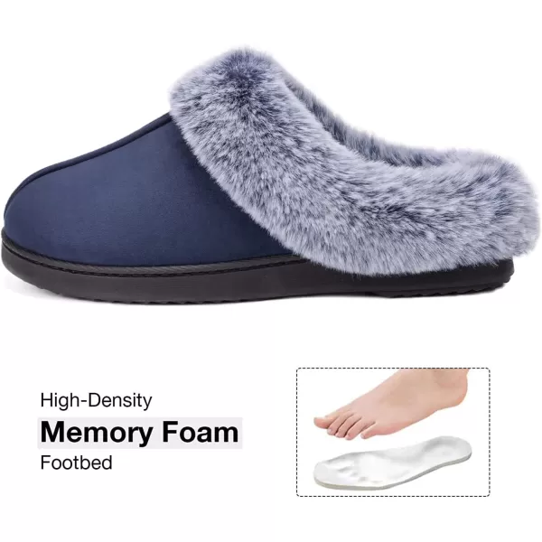 Women's Classic Microsuede Memory Foam Slippers Durable Rubber Sole with Warm Faux Fur Collar