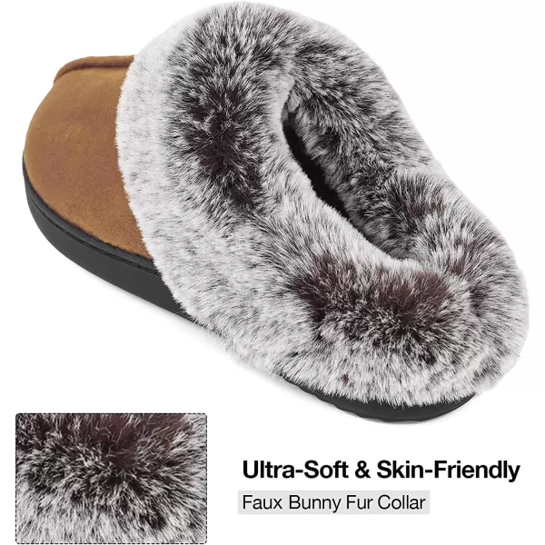 Women's Classic Microsuede Memory Foam Slippers Durable Rubber Sole with Warm Faux Fur Collar
