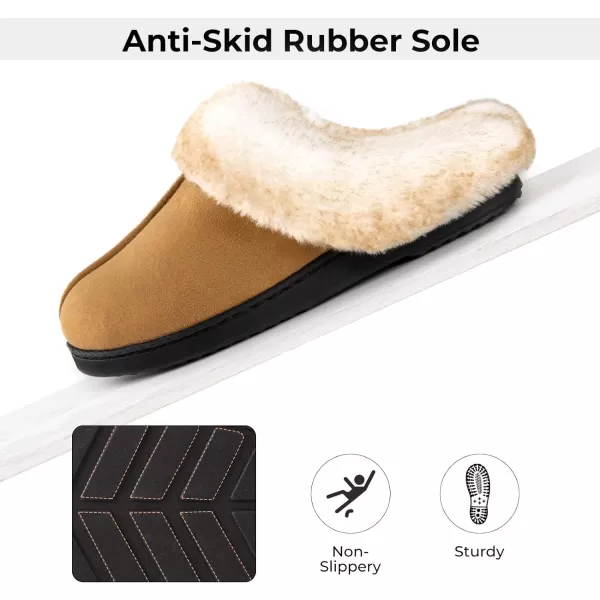 Women's Classic Microsuede Memory Foam Slippers Durable Rubber Sole with Warm Faux Fur Collar