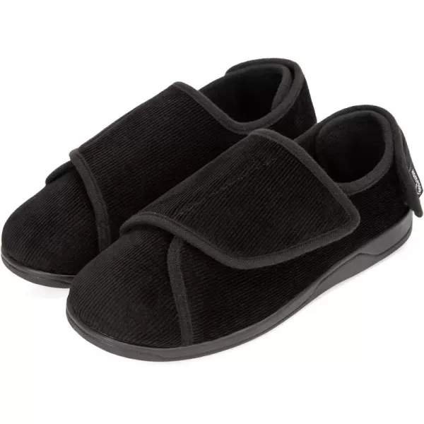 HomeTop Men's Adjustable Hook and Loop Memory Foam Diabetic Slippers, Comfy Indoor Outdoor Extra Wide House Shoes for Swollen Feet