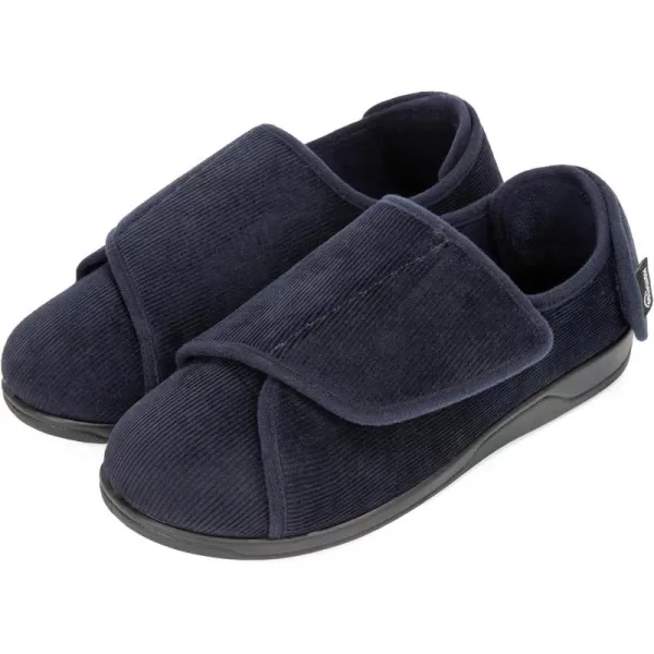 HomeTop Men's Adjustable Hook and Loop Memory Foam Diabetic Slippers, Comfy Indoor Outdoor Extra Wide House Shoes for Swollen Feet