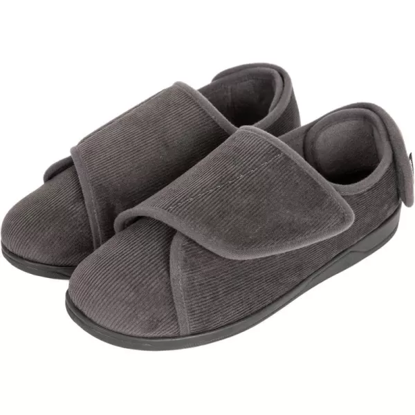 HomeTop Men's Adjustable Hook and Loop Memory Foam Diabetic Slippers, Comfy Indoor Outdoor Extra Wide House Shoes for Swollen Feet