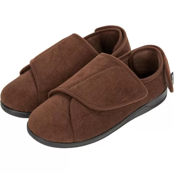 HomeTop Men's Adjustable Hook and Loop Memory Foam Diabetic Slippers, Comfy Indoor Outdoor Extra Wide House Shoes for Swollen Feet