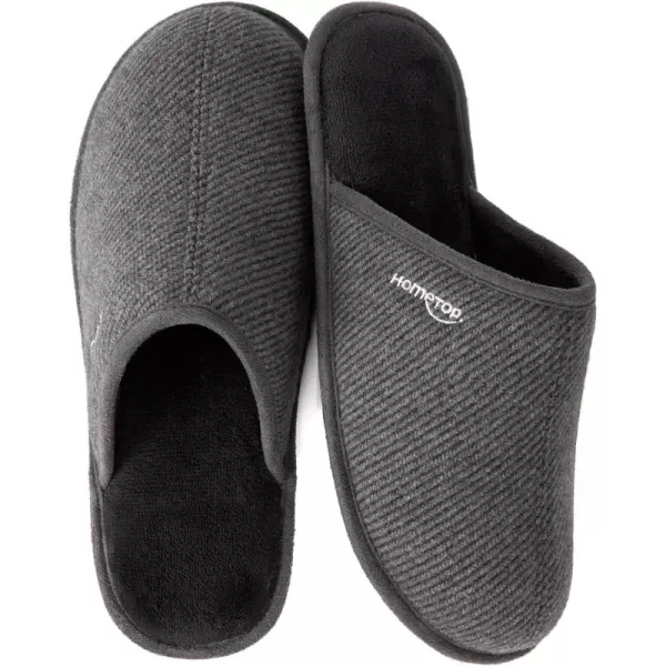 HomeTop Men's Comfy Knitted Memory Foam Slip On Scuff Slipper with Anti-Skid Rubber Sole