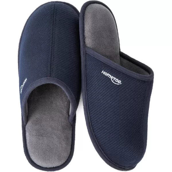 HomeTop Men's Comfy Knitted Memory Foam Slip On Scuff Slipper with Anti-Skid Rubber Sole