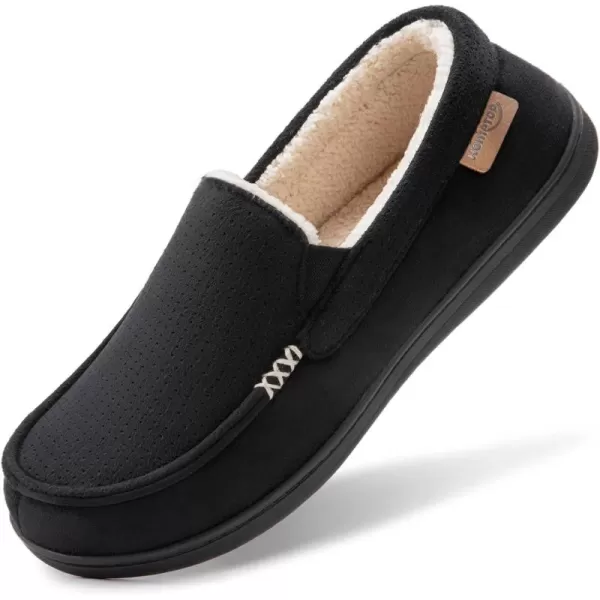 HomeTop Men's Memory Foam Moccasin Slippers, Comfy Indoor Outdoor House Shoes Suede Bedroom with Warm Sherpa Lining Durable Rubber Sole