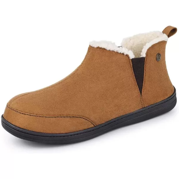 HomeTop Men's Soft Microsuede Sherpa Lined House Shoes with Elastic Dual Gores