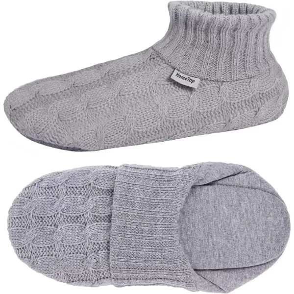 HomeTop Men's Women's Comfy Cable Knit Slipper Socks with Anti-Skid Silicone Gripper