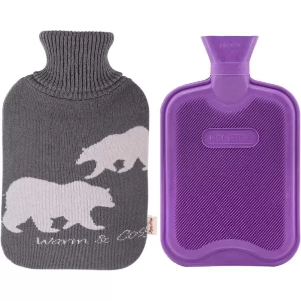 HomeTop Premium 2 Liter Classic Rubber Hot Water Bottle w/Elegant Polar Bear Knit Cover 